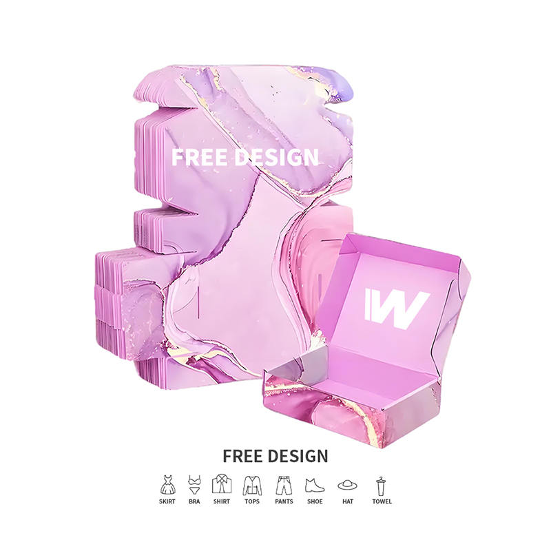 Purppuraa marmoria aallotettuja vaatteiden pakkauslaatikoita