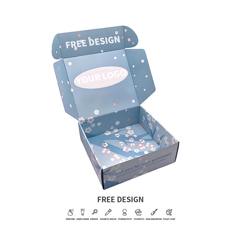 Sininen tausta terälehti aaltopahvin kosmeettiset pakkauslaatikot